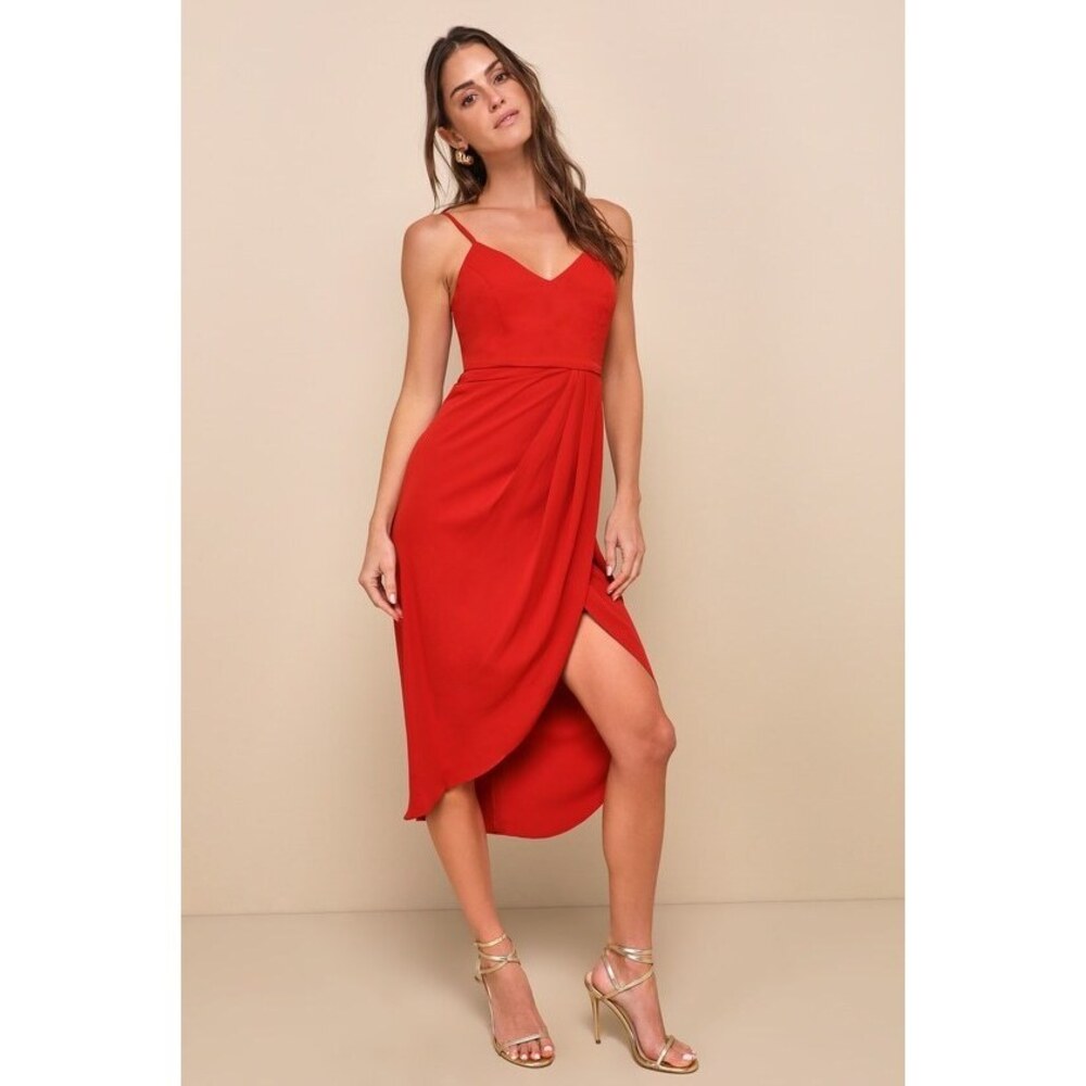 Lulus Reinette Rust Red Midi Dress - Size XS